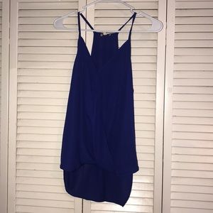 Blue wrap front tank top